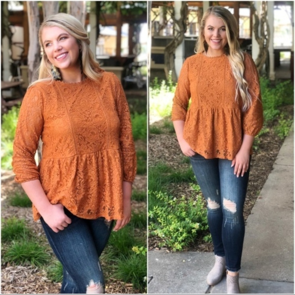PLUS Rust Lace 3/4 Sleeve Tunic